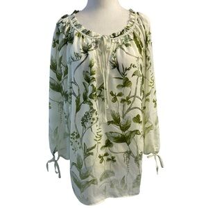 Green Botanical Print Peasant Blouse - Women